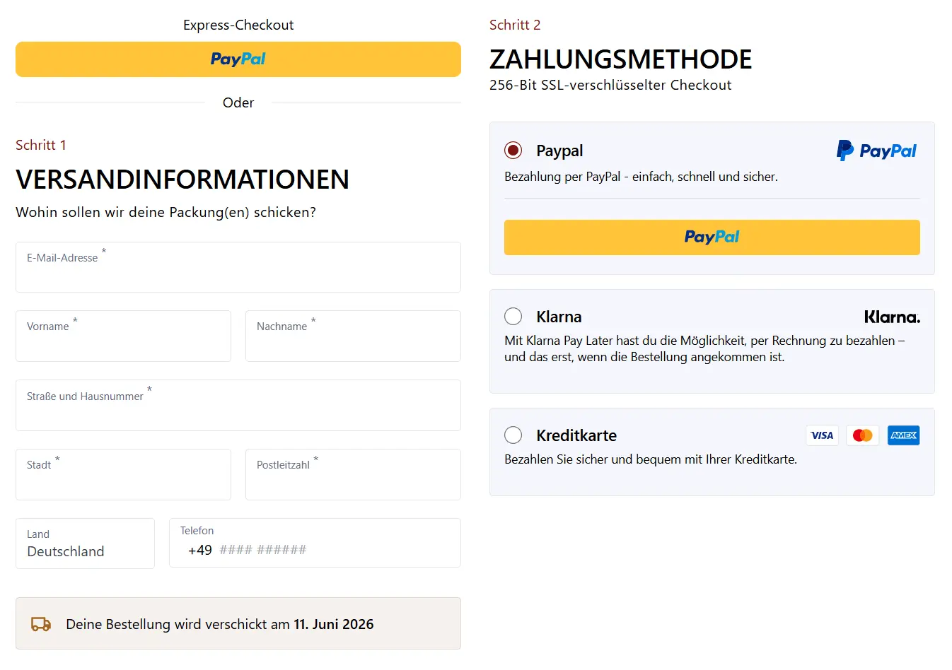Sichere Checkout-Seite von Glucotex